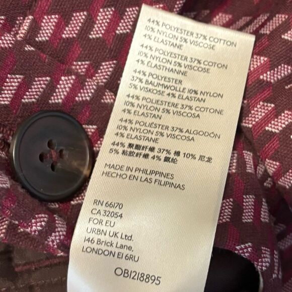 Anthropologie The Essential Slim Flared Pants Magenta Burgundy Pattern Size 2 - Picture 14 of 16